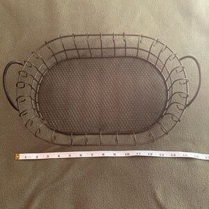 Bronze, distressed wire tray. Approximately 17” x 11 1/2” x 2 1/2”